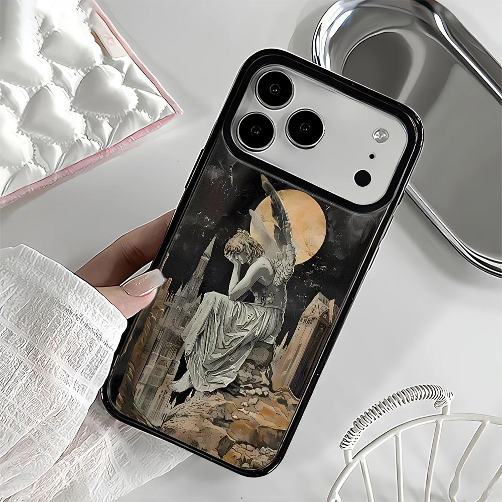 Melancholisches Engel Handyhülle für iPhone 13 14 16 15 12 11 Pro Max 17 Air 14 Plus Stoßfest Matt Hart Stoßfänger Hülle
