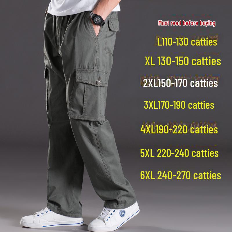 Men's Summer Workwear Casual Washed Cotton Pants, Multi-Pocket, Plus Size M-6XL