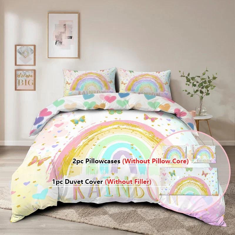 

3Pc Butterfly Rainbow Quilt Cover Dreamy And Comfortable Bedding Digital Printing Twin/Full/Double/Queen/King Size No Filling EUsingle 135x200