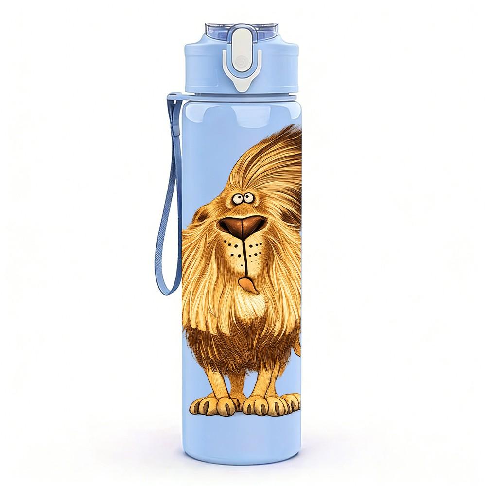 1PC Lion King Mane Animal Portrait Print 750ml Color Plastic Sports Water Bottle Leakproof Flip Straw Lid Suitable for Sports Office Home Use