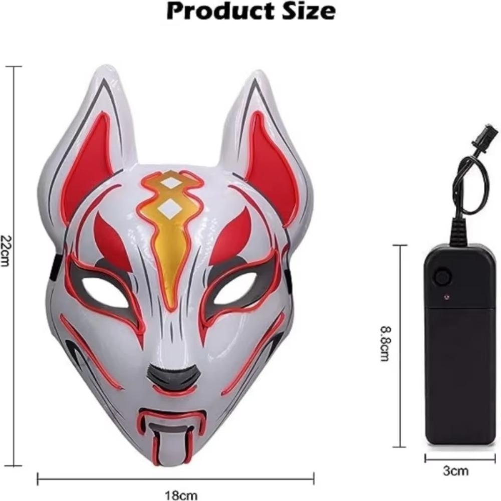 High Quality PVC Japanese Fox Mask Full Face Reusable Halloween Costume Mask Durable LED Neon Light Mask