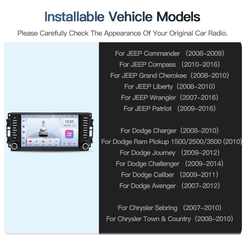 Jeep Wrangler Compass Patriot Central Control Screen with Navigation & CarPlay