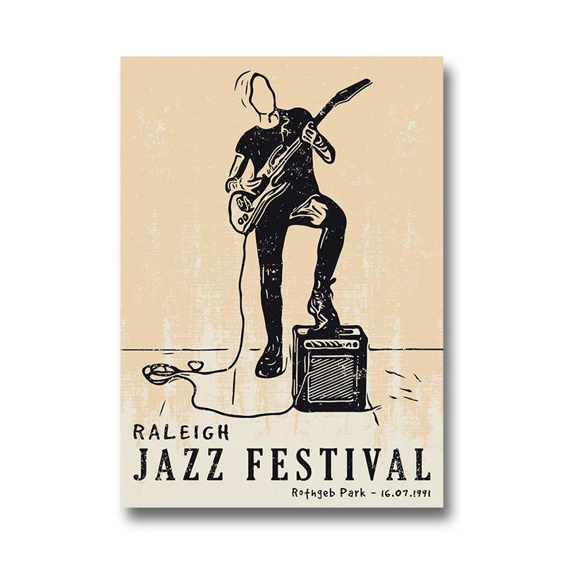 Vintage Jazz Festival Canvas Paintings Retro Jazz Club Poster and Print Wall Art Picture for Living Room Cuadros Home Decoration