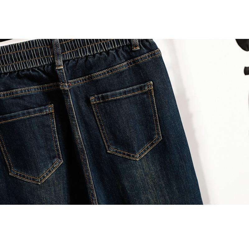 DIMANAF 2025 Plus Size Autumn Women Jeans Pants Denim Harlen pants Elastic Basic Blue High Waist Oversize Fashion Pants 5XL