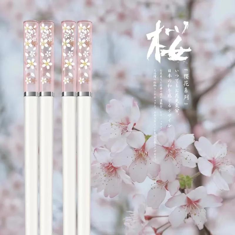 New 1 Pair Amber Sakura Chopsticks Cherry Blossom Petals Pattern Non-slip Sushi Stick Chopsticks Eco-Friendly Food Chopstick