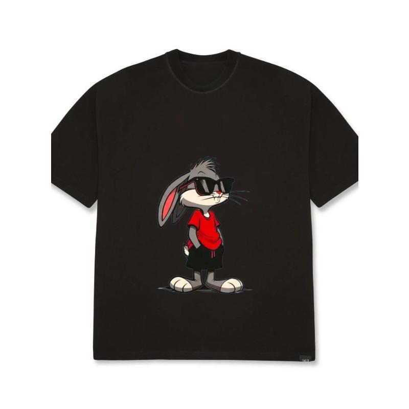 Tričko s kulatým výstřihem Bílé Kreslený potisk Bugs Bunny Ležérní oblečení pro muže a ženy Streetwearová móda Letní outfit