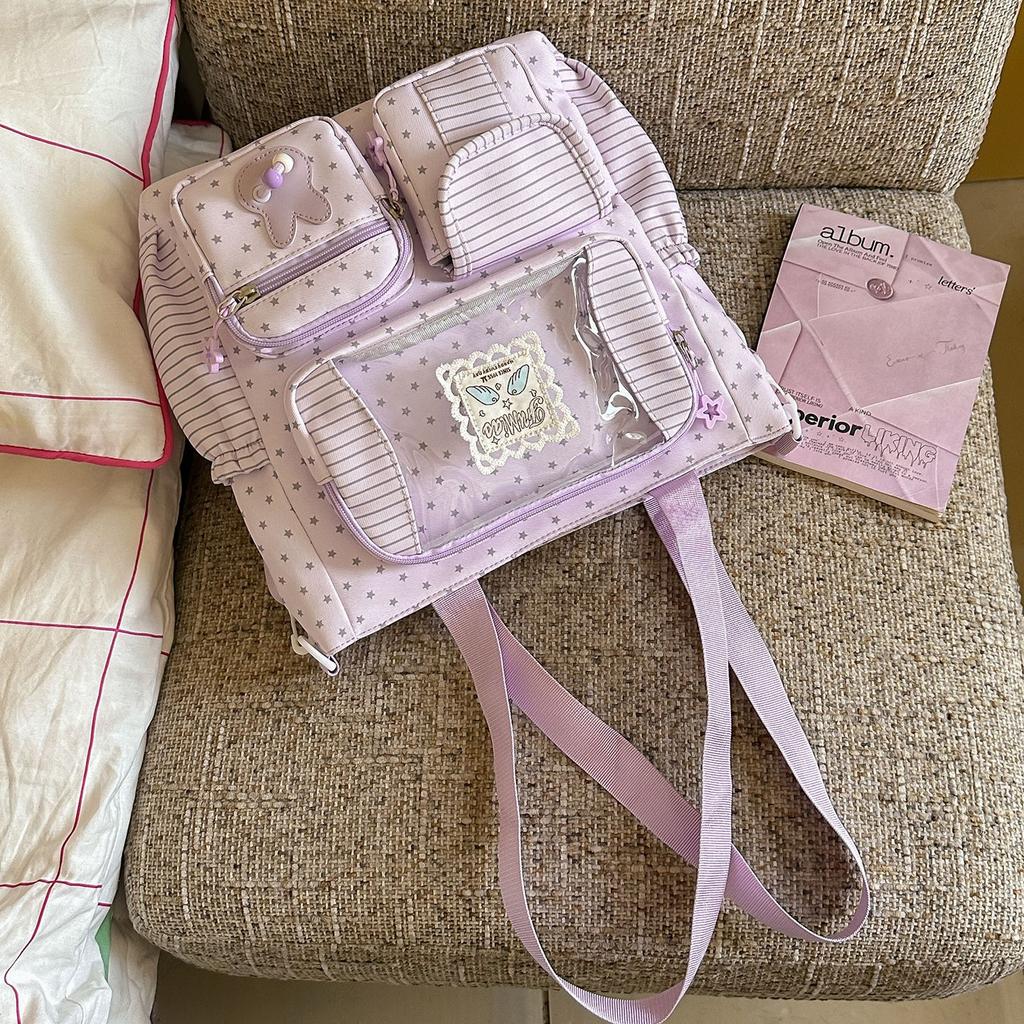 Schoolbag Vitality Soft Fog Powder Lace Polka Dot Girl Backpack Girlfriend Daily Class Junior High School Travel Sweet Backpack