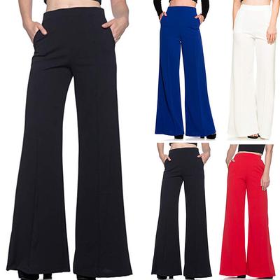 Wysokiej jakości damska moda z wysokim stanem Solidne luźne szerokie długie spodnie Flowing Palazzo Pants