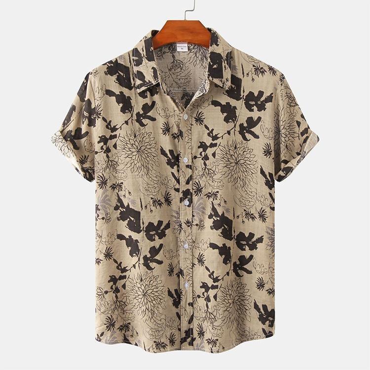 Men Plum Blossom Short Sleeved Shirt Ethnic Style Casual Small Floral S