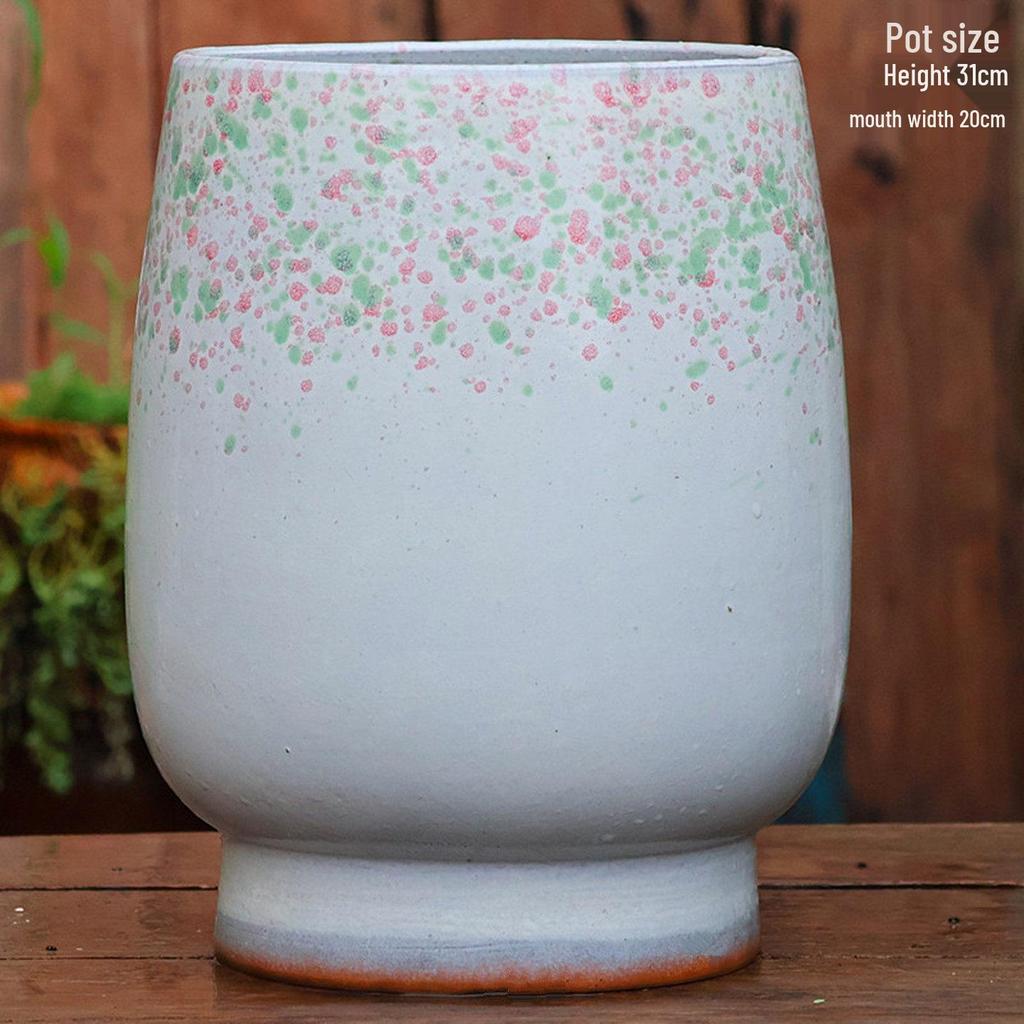 Extra Large White Ceramic Pot: European Style Succulent and Flower Pot for Courtyard Landscaping with Rough Texture and Large Caliber.