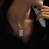 Minimalist Rectangular Plaid Pendant Necklace: Diamond-Studded Clavicle Chain In 18K Gold-Plated Titanium Steel.