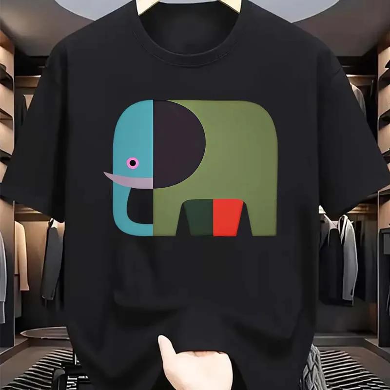 Colorful Elephant Print Tshirts For Unisex Unisex Summer Casual Fashion High Street Funny Tops Crew Neck Short Sleeve Cotton Tees
