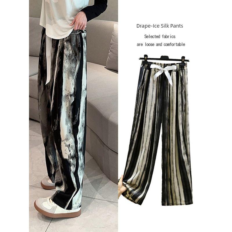 New Ice Silk Ink Pants Versatile Retro Straight Wide-Leg Pants Slim Plus Size Drape Chiffon Pants High Waist Casual Pants