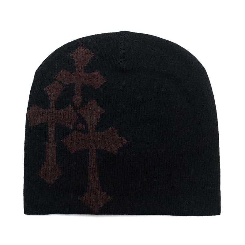 

[NAMEOF] cross cross jacquard beanie knit hat hat watch cap Y2K 00s hip hop sporty South Korea grunge street unisex men s ladies (JP, alphabet, Free