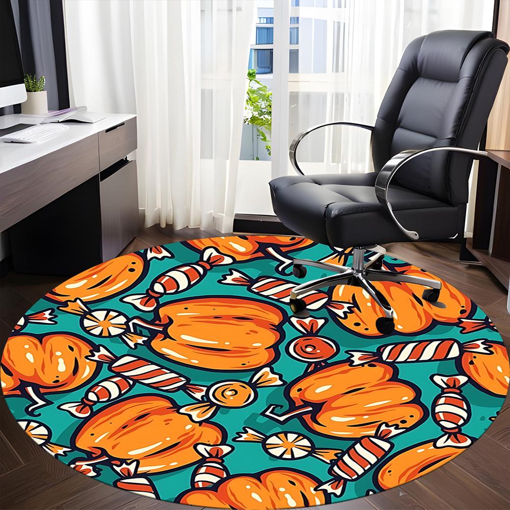1pc Halloween Pumpkin Carpet, Round Non Slip Durable Large Size Office Carpet, Suitable for Office