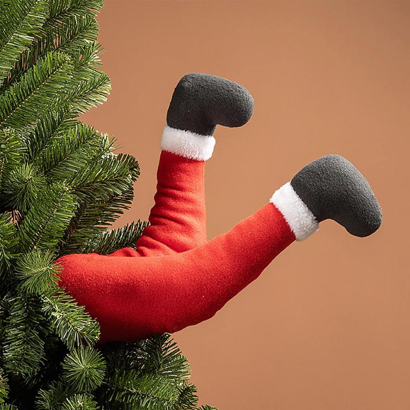 Christmas Santa Leg Decorations, Filled Christmas Tree Topper Fireplace Hanging Ornaments, Holiday Party Supplies