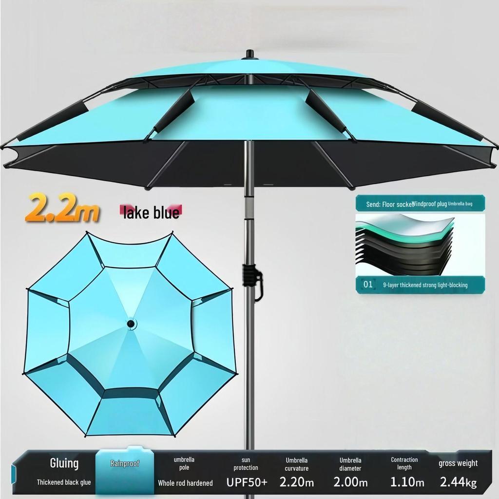 A1R 2025 Double Layer Fishing Umbrella: Large, Black Glue, Sun Protection, Windproof, Rainproof, Folding Design
