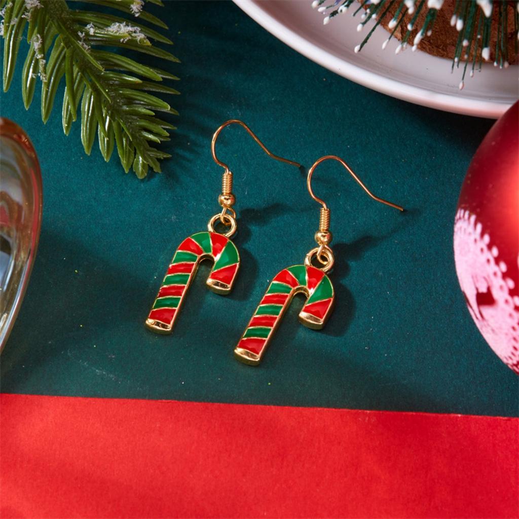 Christmas Red Green White Enamel Stripe Crutch Candy Drop Earrings Colorful Cane Earrings For Women Men Holiday Party Jewelry