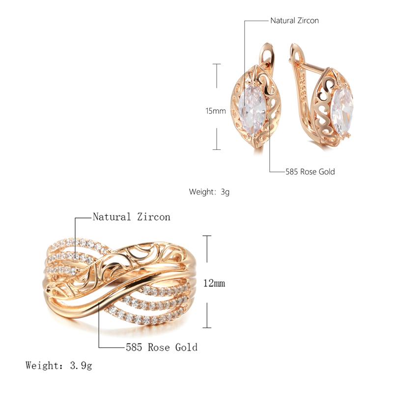 Luxury Ethnic Bride Wedding Earrings Ring Sets  Rose Gold Hollow Flower Natural Zircon Trend Vintage Daily Jewelry