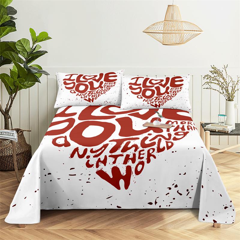 Lover Partner Bedding Sheet Fashion Printing Polyester Queen King Bed Flat Sheet with Pillowcase Print Bedding Set Bed Sheet