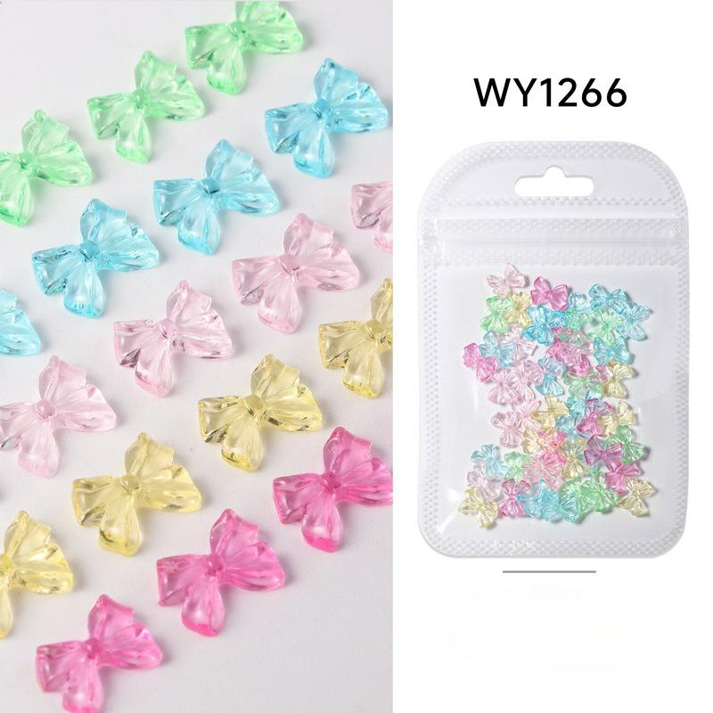 50Pcs/Bag Candy Ribbon Bows 3D Nail Charm Transparent Jelly Color Summer Nail Decoration Accessories DIY Manicure Decor