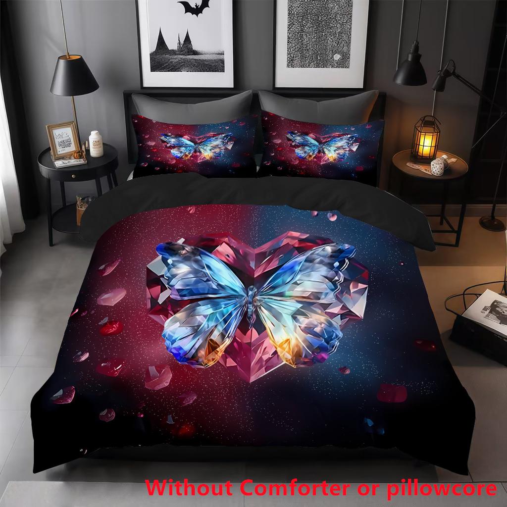 Crystal Butterfly Three-Piece Digital Printing 3D Quilt Cover, Bedding Home Textile Three-Piece Set, To Customize