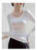 Women's Modal Low-Neck Backless Slim Fit Long-Sleeve Plus Velvet Tee for Autumn and Winter