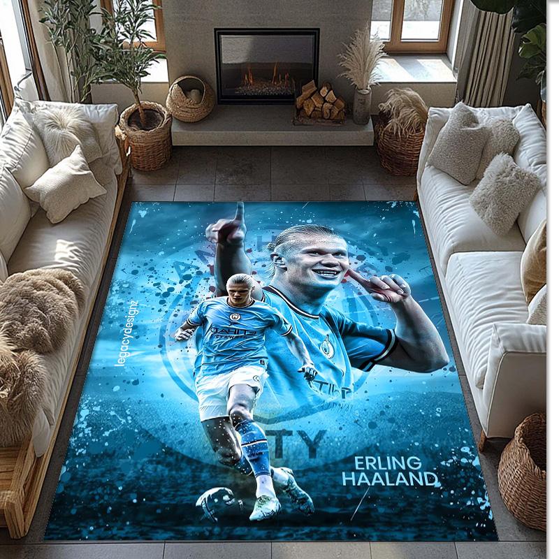 Erling Haaland Printed Flannel Area Rug Non Slip Soft Polyester Floor Carpet Indoor Decor Mat for Bedroom Living Room Sofa