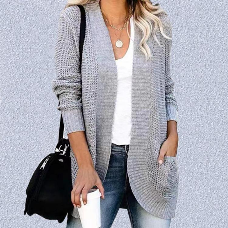 Open Front Cardigan Women Long Sleeve Soft Knit Sweater Casual Loose Pocket Outerwear