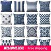 Modern Fashion Nordic Sofa Simple Cushion Cover Living Room Decoration Pillow Cover Navy Blue Geometric Pillow Cover