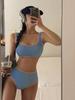 Conservative Style Women's Bikini Swimsuit Student Thermal Spring Bathing Suit Simple Retro Strap Vest Top Slimming Effect