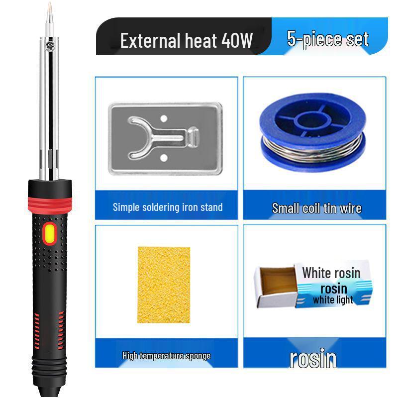 60W External Heating Soldering Iron Set with Rubber Handle, Pointed Tip & Indicator Light