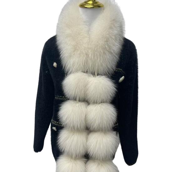 Women Scarf Solid Color Soft Imitation Fox Fur Shawl with Plush Balls