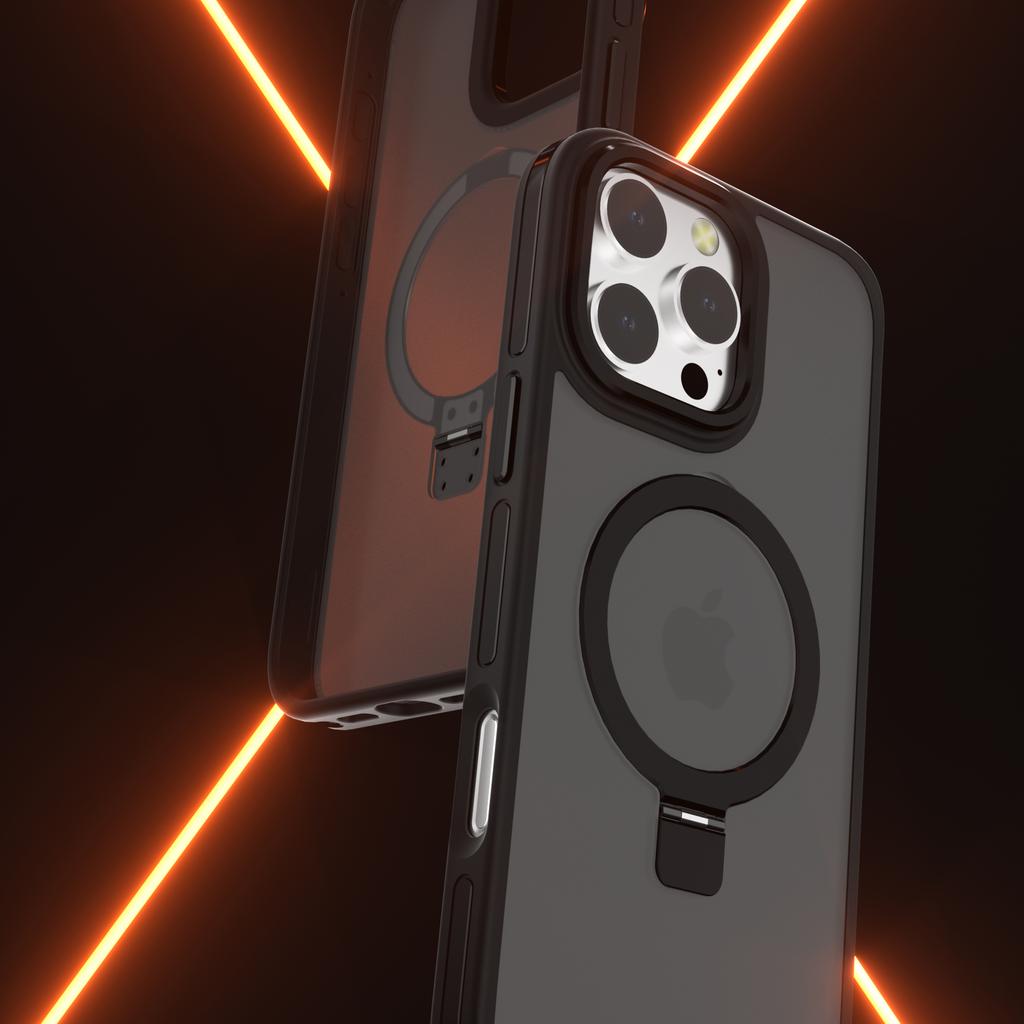 C1 Series For iPhone 15 Pro Max Case TPU+PC Skin Touch Anti-Shock Phone Cover with Magnetic Kickstand