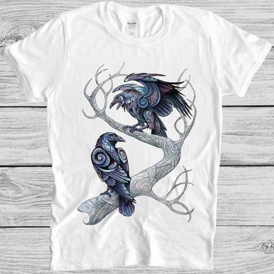 Corvi Hugin e Munin Mitologia Norrena Dio Vichingo Odino Regalo Maglietta T Shirt M563