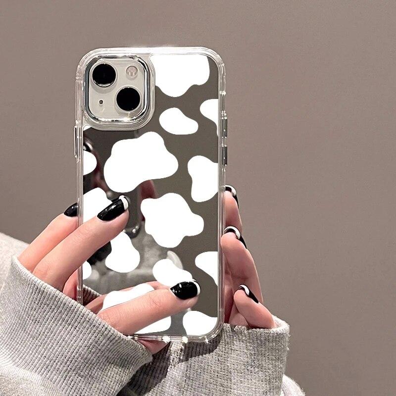 Leopard Print Phone Case For iPhone 15 Case Funda iPhone 13 11 12 14 15 Pro Max Abstract Soft TPU Shockproof Makeup Mirror Cover