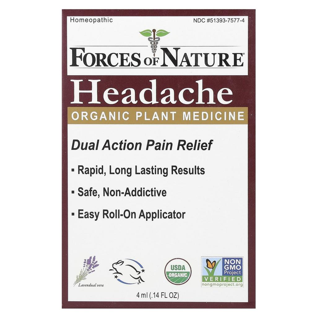 Forces of Nature, Headache Roll-On, Organic Botanical Medicine, 0.14 oz (4 ml)