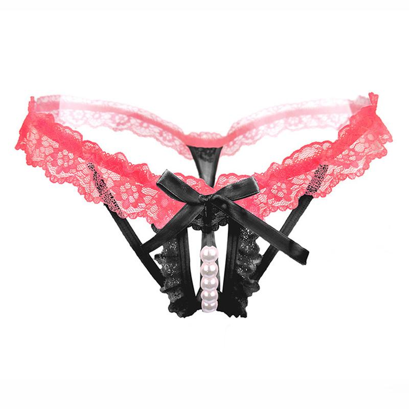 Lace Panties For Sex Open Crotch Briefs With Pearls Women Thongs And G Strings Sexy Transparent Lingerie Underwear