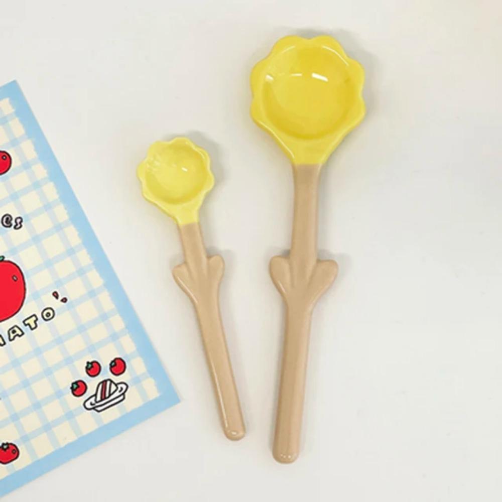 Ceramic Flower Spoon Tulip Shaped Cute Milk Ice Cream Dessert Soup Spoon With Long Handle Kitchen Tableware Accessories