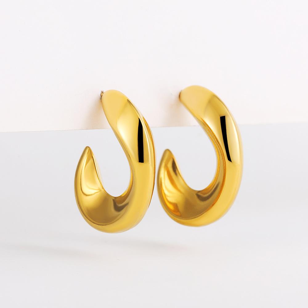 18K Gold Stainless Steel C Earrings Simple Meniscus Geometric Stud Earrings Stylish Twist Curved Ear Jewelry