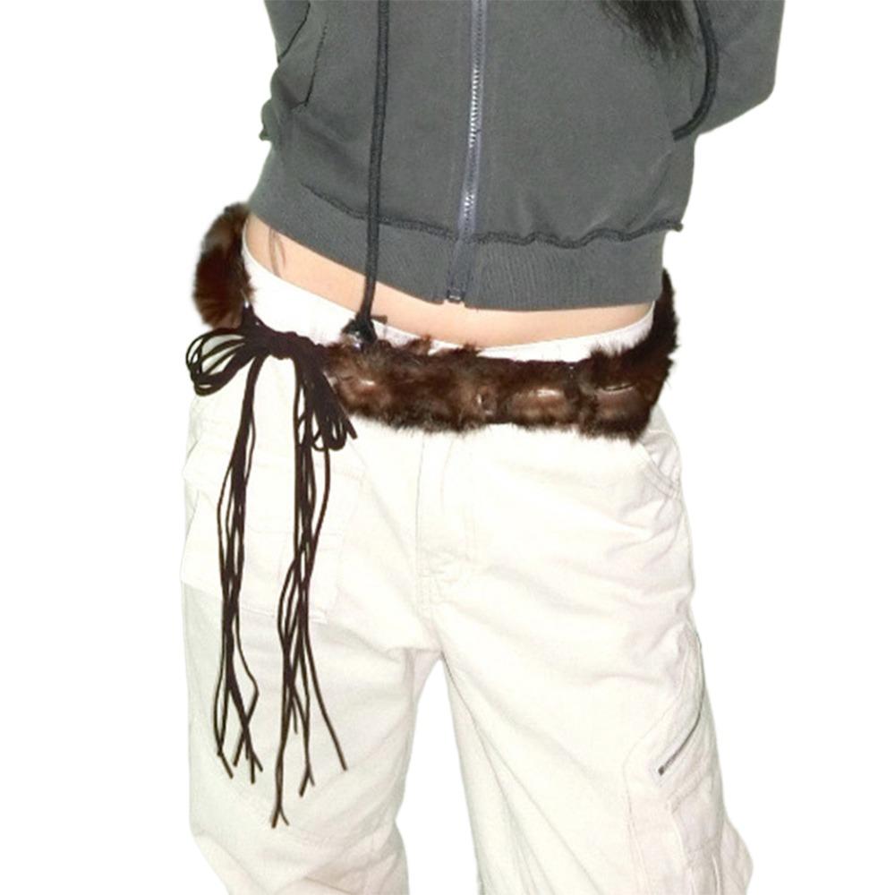 

Y2K Hiphop Jeans Belt Fluffy Jeans Pants Decor Vintage Waistband