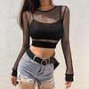 2021 Summer Women's European & American Fashion Solid Color Mesh Hollow-Out T-shirt Top.