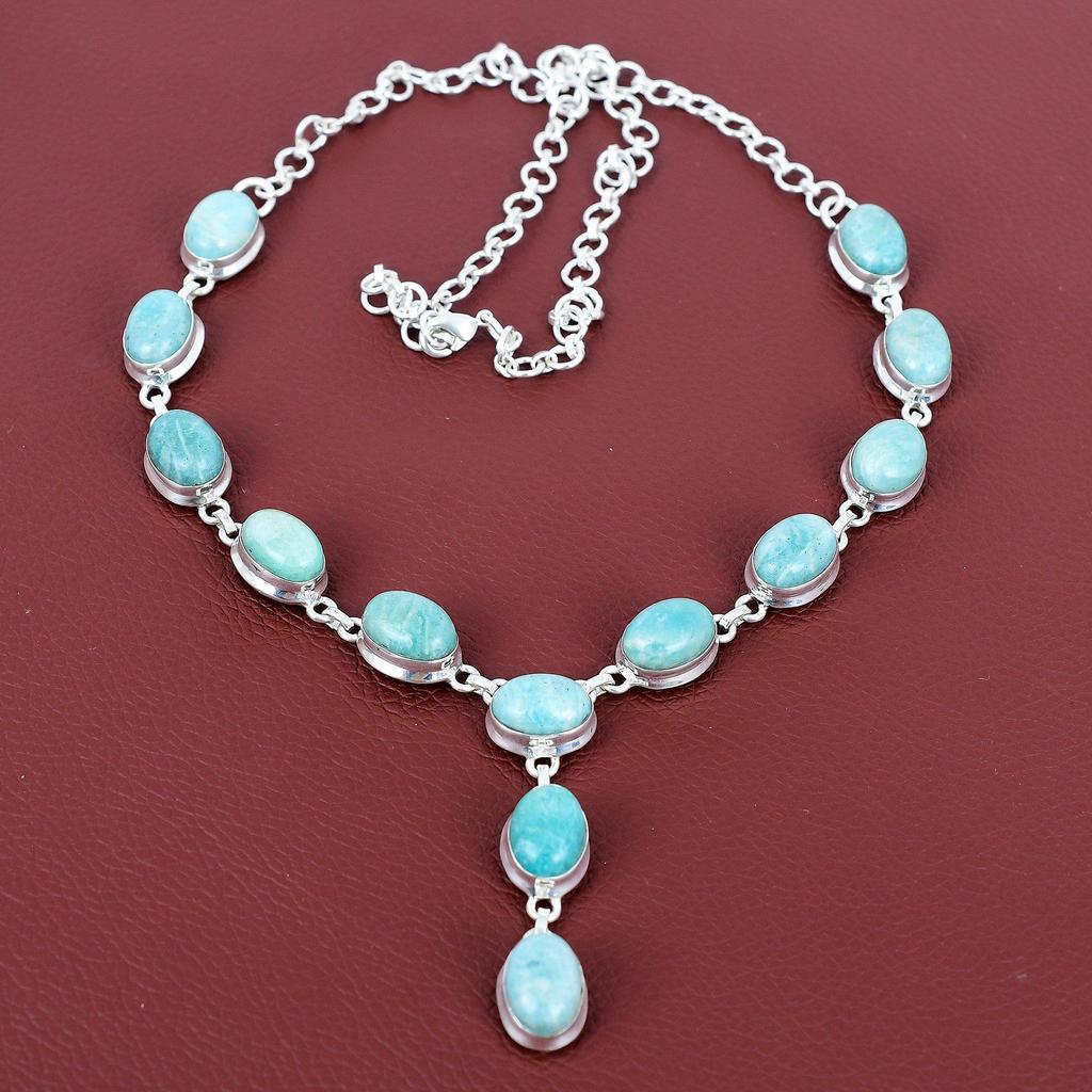 Amazonite necklace 925 sterling silver necklace adjustable chain necklace top quality gemstone jewelry handmade necklace anniversary gifts