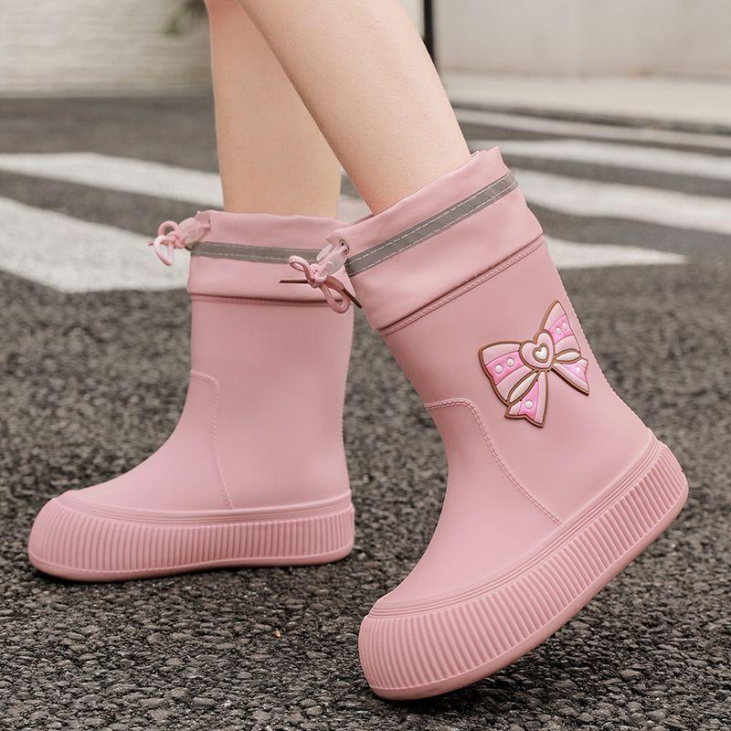 Women's Waterproof Rain Boots 2025 New Style Elastic Mid Calf Water Shoes NonSlip Rubber Boots Outdoor Fashion