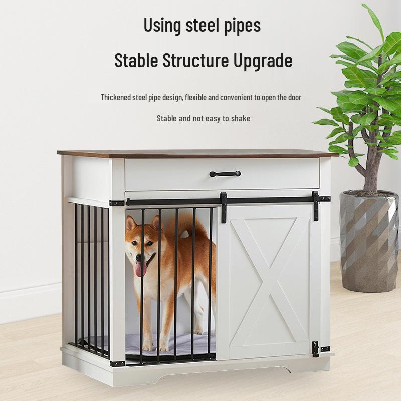 Customized Wooden Dog House with Sliding Barn Door and Storage Rack