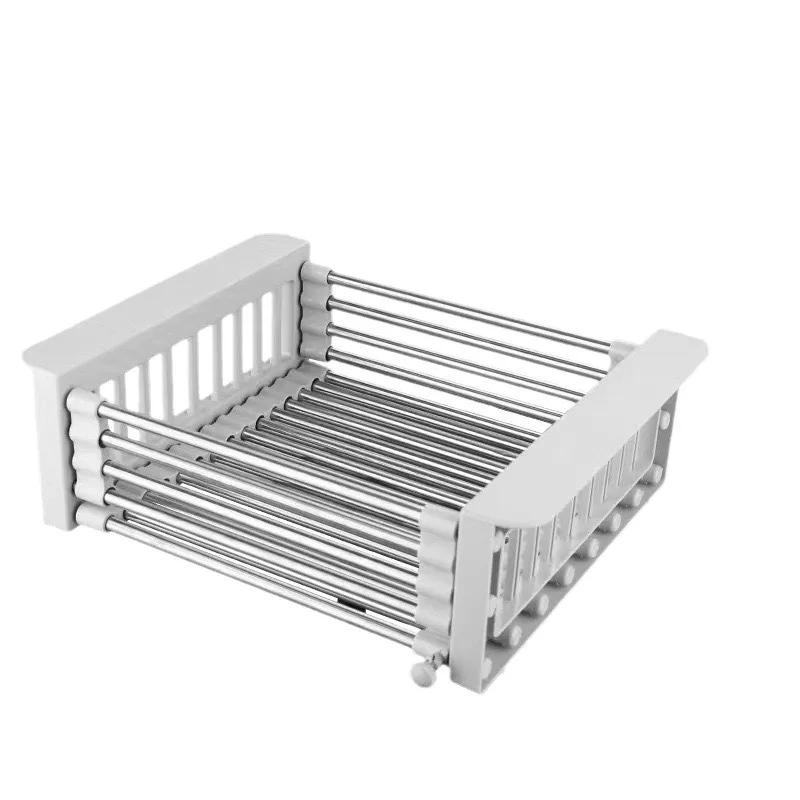 Kitchen Sink Drain Rack Dish Basket Folding Stainless Steel Washing Dishes