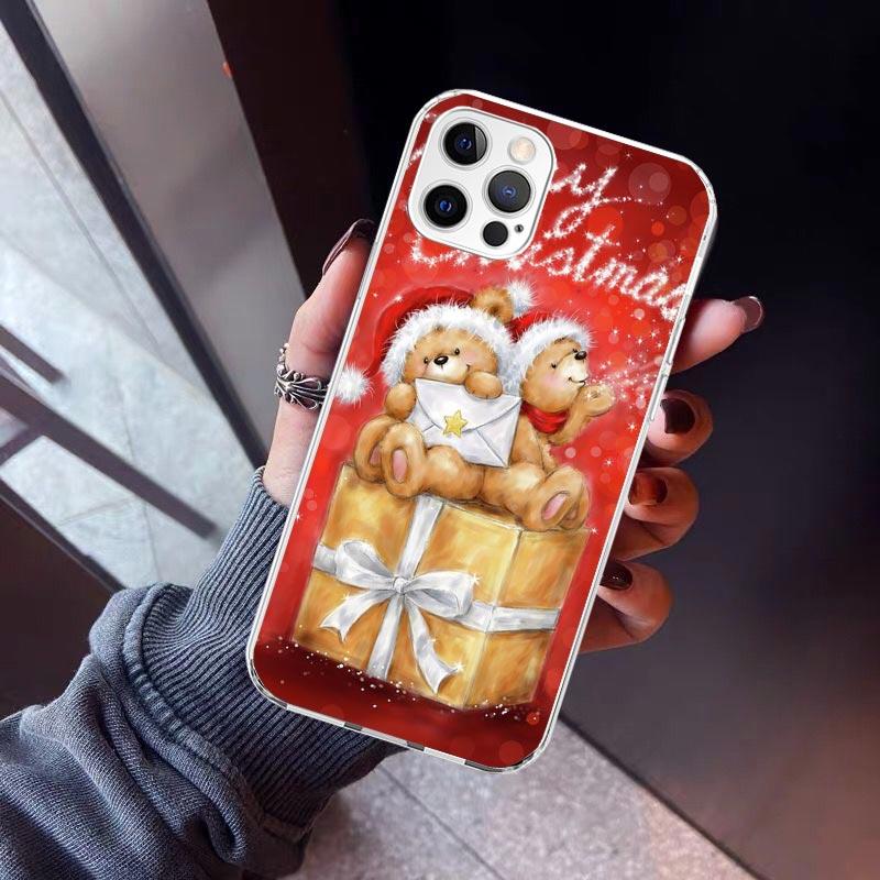 

Happy Christmas Cute Bear Gift Phone Case for Apple iPhone 17 Air 16 16E 15 14 Plus 13 Mini 12 11 Pro Max 7 8 + SE 2020 Soft Cov iPhone 15 Plus