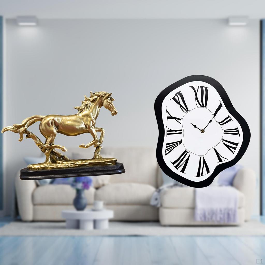 Horse Figurine Miniature Sculpture Collectible Wall Clock Interior Nordic