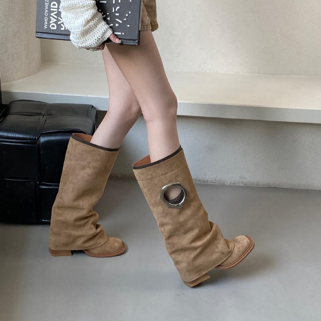 2025 new autumn and winter boots women's thick heel Maillard western cowboy knight boots pant tube boots
