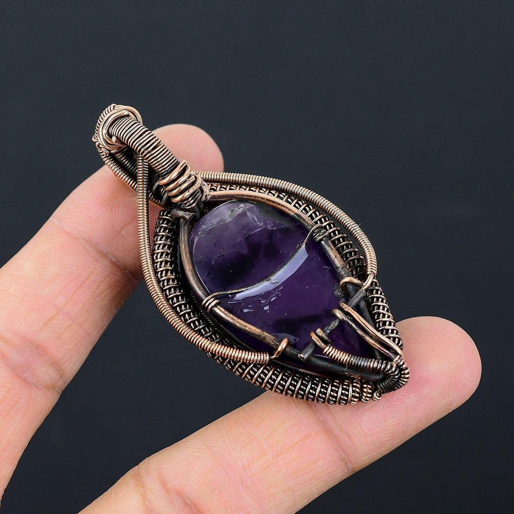 Amethyst-Edelstein-Schmuck, reiner Kupferdraht, umwickelt, handgefertigter Anhänger als Geschenk